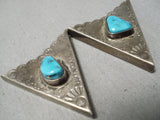 Rare Vintage Native American Navajo Turquoise Sterling Silver Collar Protectors-Nativo Arts
