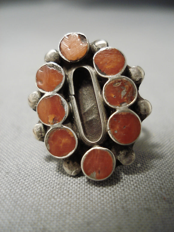 Rare Vintage Native American Navajo Zuni Coral Snake Eyes Sterling Silver Old Ring-Nativo Arts