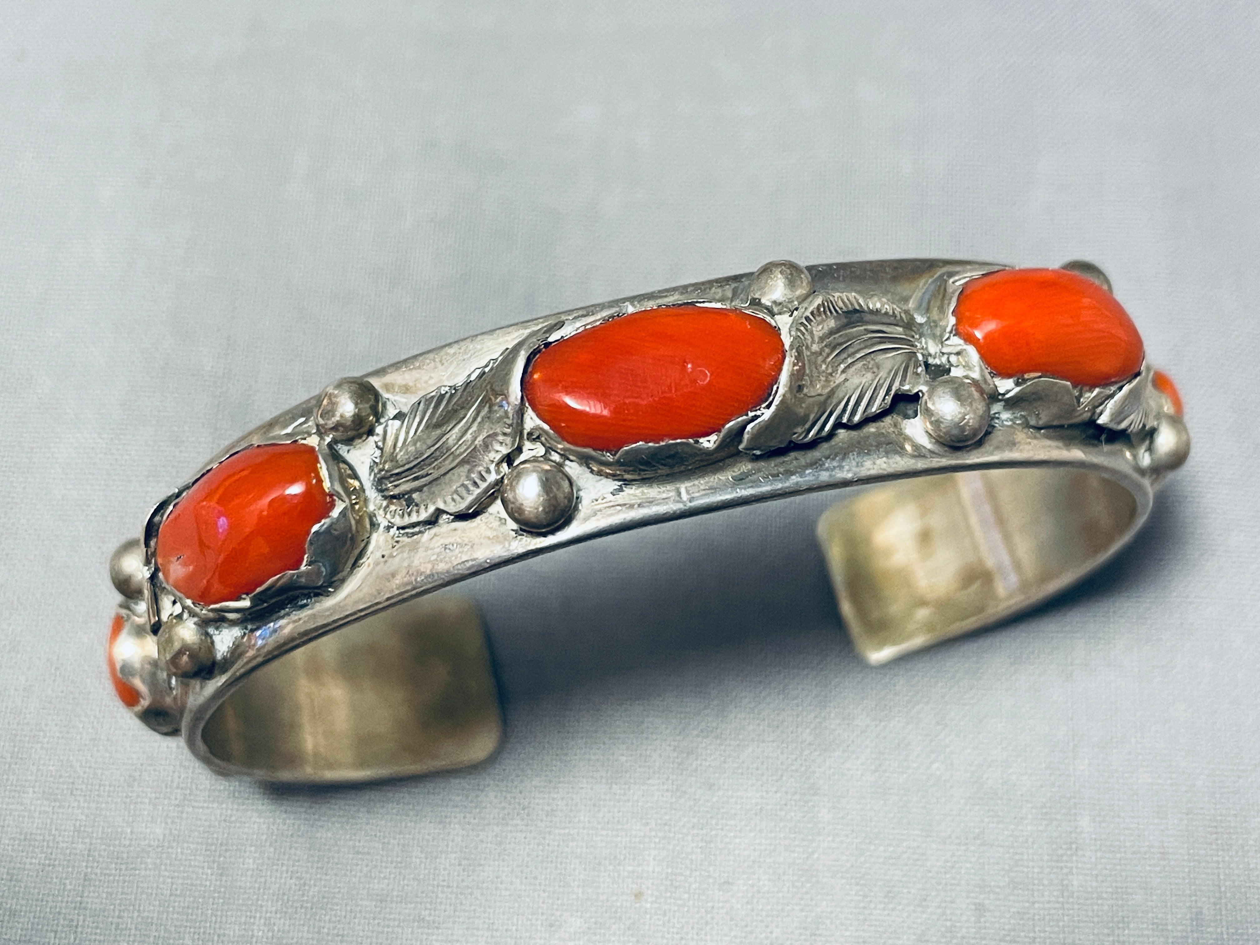Rare Vintage Native American Zuni Simplicio Coral Sterling Silver 