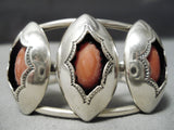 Rare Vintage Navajo Domed Coral Sterling Silver Native American Bracelet-Nativo Arts