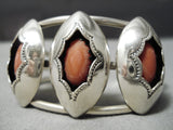 Rare Vintage Navajo Domed Coral Sterling Silver Native American Bracelet-Nativo Arts