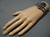 Rare Vintage Navajo Green Turquoise Sterling Silver Native American Bracelet-Nativo Arts