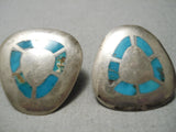 Rare Vintage Navajo Turquoise Inlay Sterling Silver Native American Cufflinks-Nativo Arts