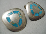 Rare Vintage Navajo Turquoise Inlay Sterling Silver Native American Cufflinks-Nativo Arts