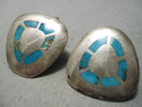 Rare Vintage Navajo Turquoise Inlay Sterling Silver Native American Cufflinks-Nativo Arts