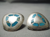 Rare Vintage Navajo Turquoise Inlay Sterling Silver Native American Cufflinks-Nativo Arts
