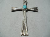 Remarkable Native American Navajo Pilot Mountain Turquoise Sterling Silver Cross Pendant Old-Nativo Arts