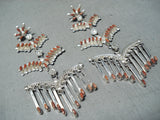 Remarkable Native American Zuni Coral Sterling Silver Dangle Earrings-Nativo Arts