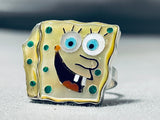 Remarkable Native American Zuni Mother Of Pearl Sterling Silver Ring Signed Spongebob-Nativo Arts