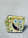 Remarkable Native American Zuni Mother Of Pearl Sterling Silver Ring Signed Spongebob-Nativo Arts