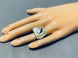 Remarkable Native American Zuni Mother Of Pearl Sterling Silver Ring Signed Spongebob-Nativo Arts