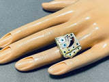 Remarkable Native American Zuni Mother Of Pearl Sterling Silver Ring Signed Spongebob-Nativo Arts