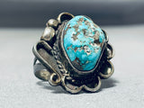 Remarkable Vintage Native American Navajo Chunky Kingman Turquoise Sterling Silver Ring-Nativo Arts