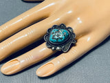 Remarkable Vintage Native American Navajo Chunky Kingman Turquoise Sterling Silver Ring-Nativo Arts