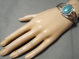 Remarkable Vintage Native American Navajo Domed Turquoise Sterling Silver Bracelet Old-Nativo Arts