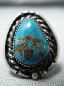 Remarkable Vintage Native American Navajo Kingman Turquoise Sterling Silver Ring Old-Nativo Arts
