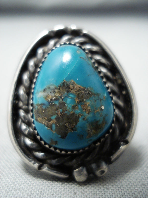 Remarkable Vintage Native American Navajo Kingman Turquoise Sterling Silver Ring Old-Nativo Arts
