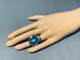 Remarkable Vintage Native American Navajo Pilot Mountain Turquoise Sterling Silver Ring-Nativo Arts