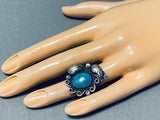 Remarkable Vintage Native American Navajo Pilot Mountain Turquoise Sterling Silver Ring-Nativo Arts