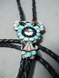 Remarkable Vintage Native American Zuni Inlay Turquoise Coral Jet Thunderbird Bolo-Nativo Arts