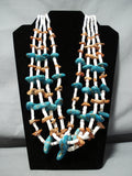 Remarkable Vintage Navajo Turquoise And Coral Necklace Native American Old-Nativo Arts