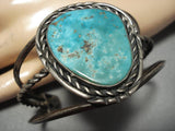 Remarkable Vintage Navajo Turquoise Native American Sterling Silver Bracelet Old-Nativo Arts