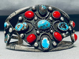 Rich Begay Huge Vintage Native American Navajo Turquoise Coral Sterling Silver Bracelet-Nativo Arts