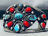 Rich Begay Huge Vintage Native American Navajo Turquoise Coral Sterling Silver Bracelet-Nativo Arts