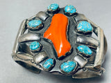Rich Yazzie Vintage Native American Navajo Coral Turquoise Sterling Silver Bracelet-Nativo Arts