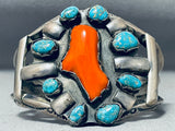 Rich Yazzie Vintage Native American Navajo Coral Turquoise Sterling Silver Bracelet-Nativo Arts