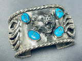 Roaring Grizzlybear Vintage Native American Navajo Turquoise Sterling Silver Bracelet-Nativo Arts
