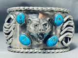 Roaring Grizzlybear Vintage Native American Navajo Turquoise Sterling Silver Bracelet-Nativo Arts