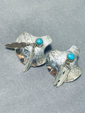 Sensational Native American Navajo Kingman Turquoise Sterling Silver Earrings-Nativo Arts