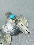 Sensational Native American Navajo Kingman Turquoise Sterling Silver Earrings-Nativo Arts