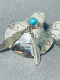 Sensational Native American Navajo Kingman Turquoise Sterling Silver Earrings-Nativo Arts