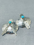 Sensational Native American Navajo Kingman Turquoise Sterling Silver Earrings-Nativo Arts