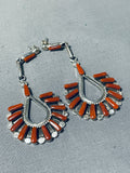 Sensational Native American Zuni Coral Sterling Silver Dangle Earrings-Nativo Arts