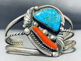 Sensational Vintage Native American Navajo Blue Gem Turquoise & Coral Sterling Silver Bracelet-Nativo Arts