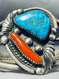 Sensational Vintage Native American Navajo Blue Gem Turquoise & Coral Sterling Silver Bracelet-Nativo Arts