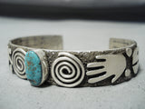 Signed Al Sanchez Stunning Native American Navajo Mountain Turquoise Sterling Silver Bracelet-Nativo Arts