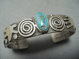 Signed Al Sanchez Stunning Native American Navajo Mountain Turquoise Sterling Silver Bracelet-Nativo Arts