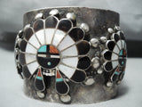 Signed Biggest Vintage Native American Zuni Turquoise Sunface Sterling Silver Bracelet-Nativo Arts