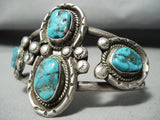 Signed Huge Vintage Native American Navajo Turquoise Sterling Silver Bracelet-Nativo Arts