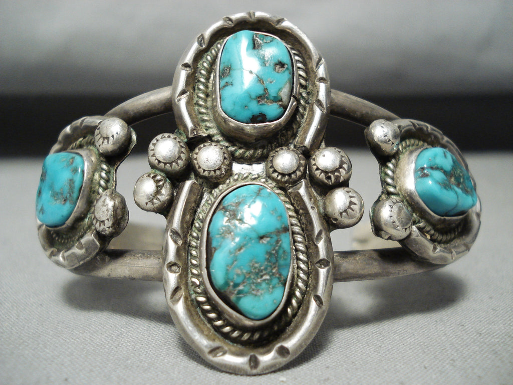 Signed Huge Vintage Native American Navajo Turquoise Sterling