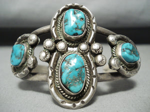 Signed Huge Vintage Native American Navajo Turquoise Sterling Silver Bracelet-Nativo Arts