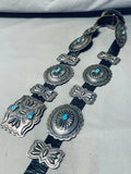Signed Len Adakai Turquoise Vintage Native American Navajo Sterling Silver Concho Belt-Nativo Arts