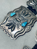 Signed Len Adakai Turquoise Vintage Native American Navajo Sterling Silver Concho Belt-Nativo Arts