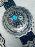 Signed Len Adakai Turquoise Vintage Native American Navajo Sterling Silver Concho Belt-Nativo Arts