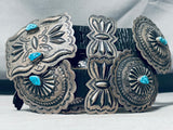 Signed Len Adakai Turquoise Vintage Native American Navajo Sterling Silver Concho Belt-Nativo Arts