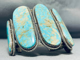 Signed Monstrous Vintage Native American Navajo Turquoise Sterling Silver Bracelet-Nativo Arts